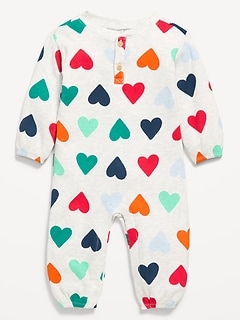 Long-Sleeve Waffle-Knit Henley One-Piece for Baby