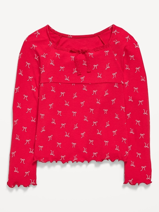Image number 2 showing, Fitted Long-Sleeve Lace-Tie Ribbed T-Shirt for Girls