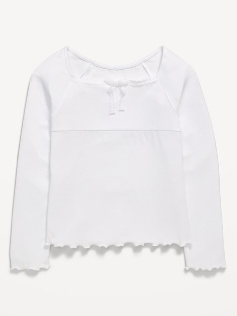 Fitted Long-Sleeve Lace-Tie Ribbed T-Shirt for Girls - Calla Lilies