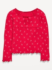 Image number 2 showing, Fitted Long-Sleeve Lace-Tie Ribbed T-Shirt for Girls