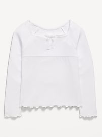 Image number 1 showing, Fitted Long-Sleeve Lace-Tie Ribbed T-Shirt for Girls