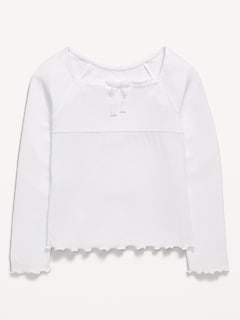 Fitted Long-Sleeve Lace-Tie Ribbed T-Shirt for Girls