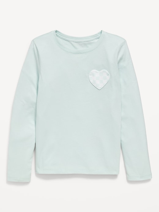 Image number 1 showing, Softest Long-Sleeve Heart-Pocket T-Shirt for Girls