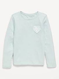 Image number 1 showing, Softest Long-Sleeve Heart-Pocket T-Shirt for Girls