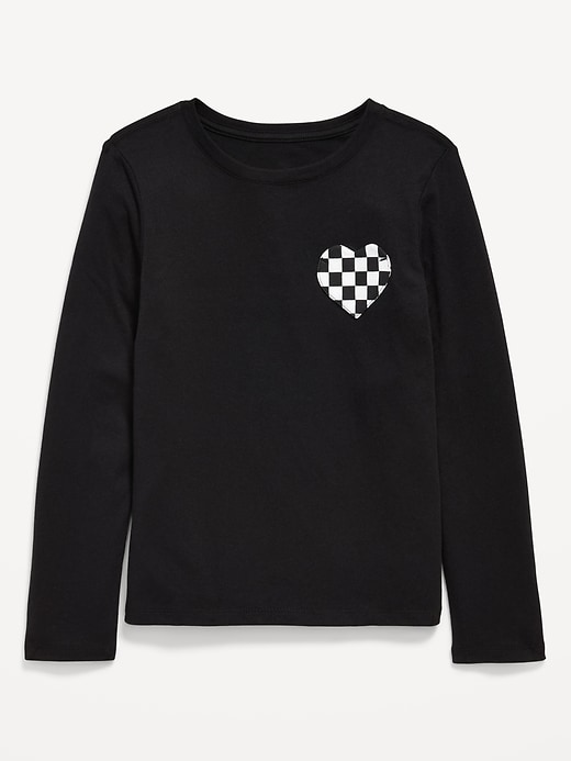 Image number 1 showing, Softest Long-Sleeve Heart-Pocket T-Shirt for Girls