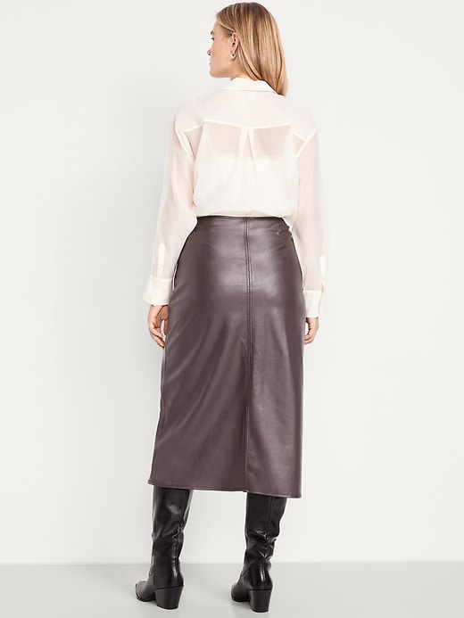 Image number 8 showing, High-Waisted Faux-Leather Midi Skirt
