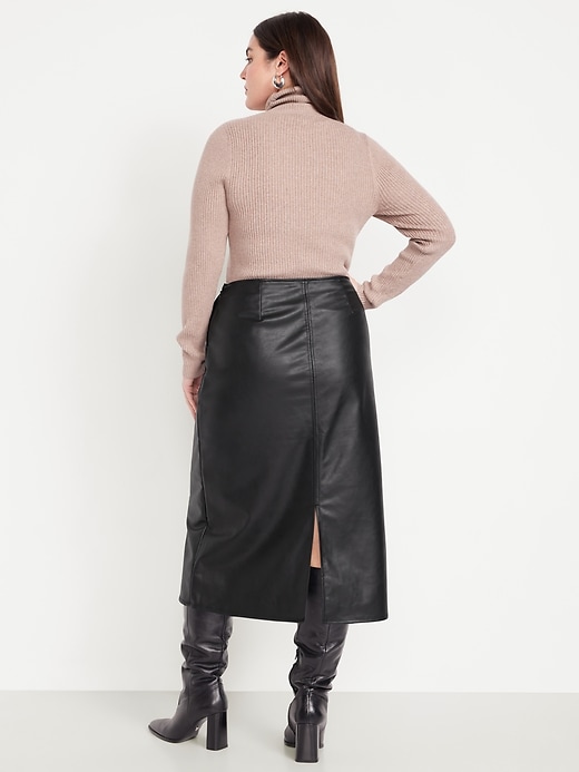 Image number 6 showing, High-Waisted Faux-Leather Midi Skirt