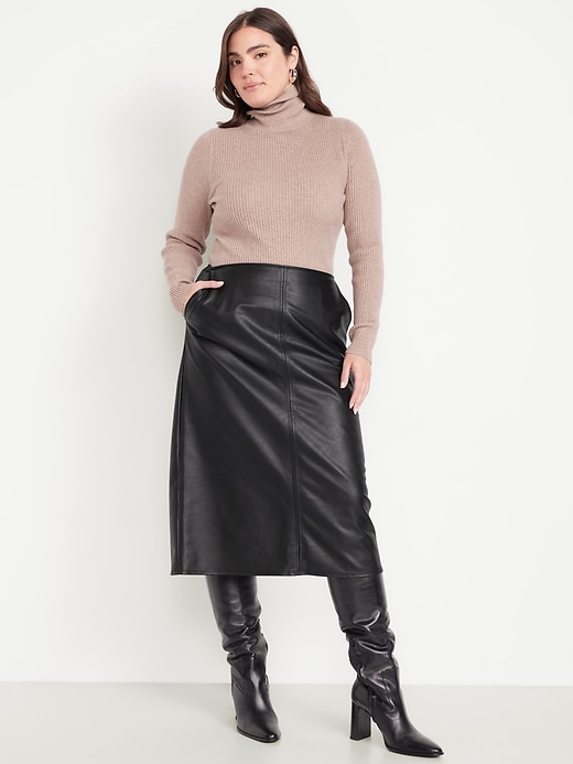 Image number 5 showing, High-Waisted Faux-Leather Midi Skirt