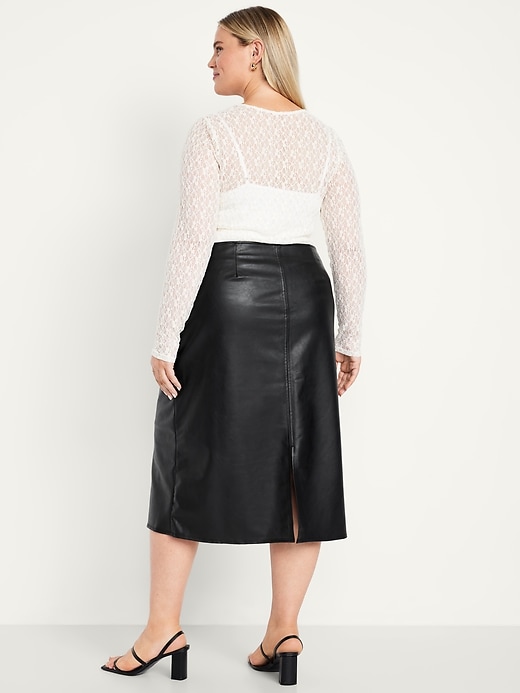 Image number 8 showing, High-Waisted Faux-Leather Midi Skirt