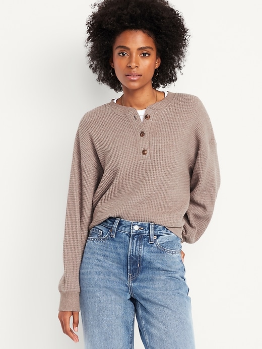 Image number 1 showing, Oversized Cozy Waffle Henley Top