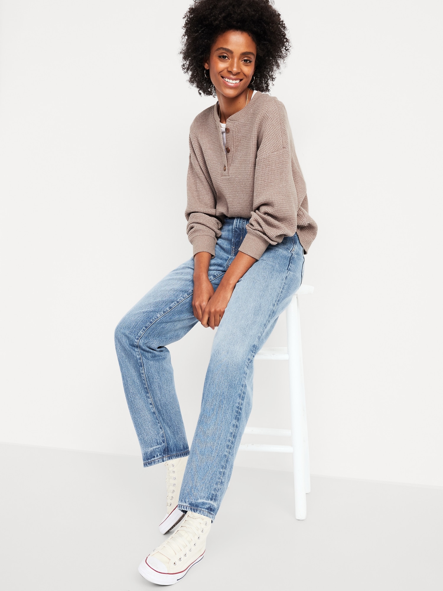 Oversized Cozy Waffle Henley Top