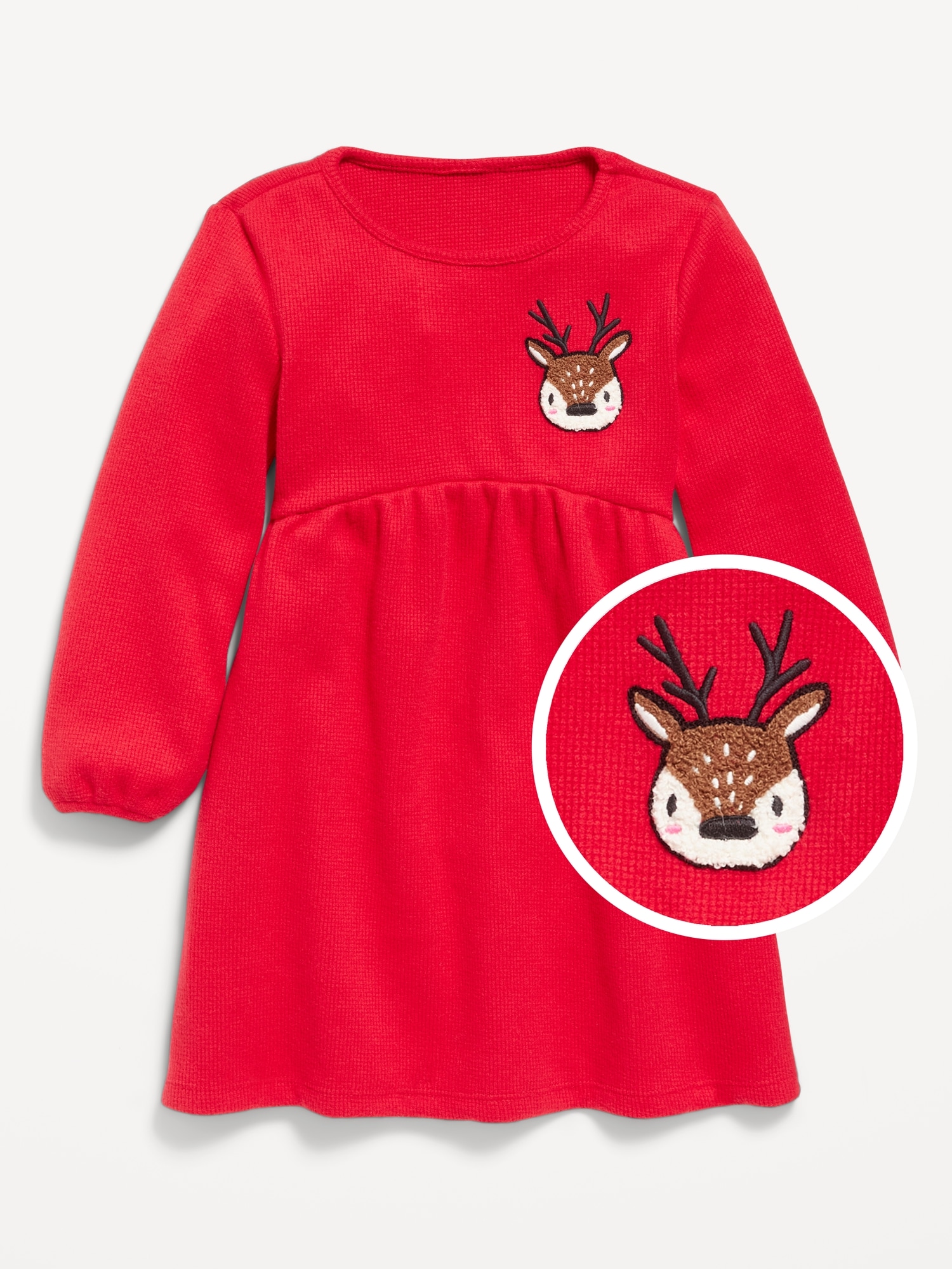 Printed Long-Sleeve Ribbed Dress for Toddler Girls