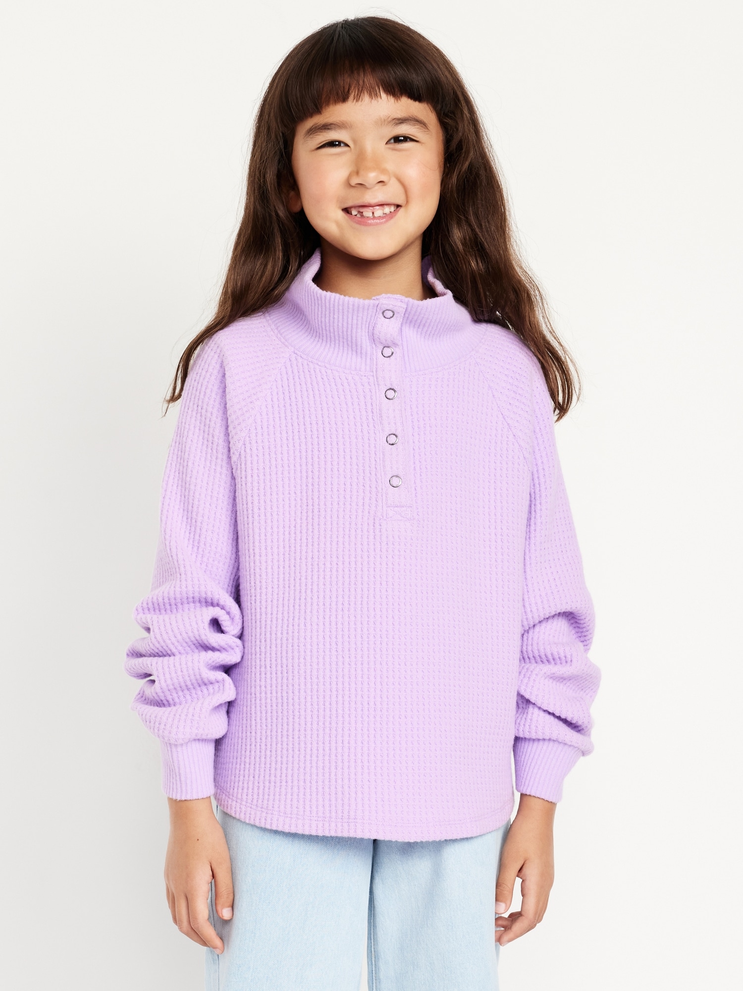 CozePlush Waffle-Knit Henley Top for Girls