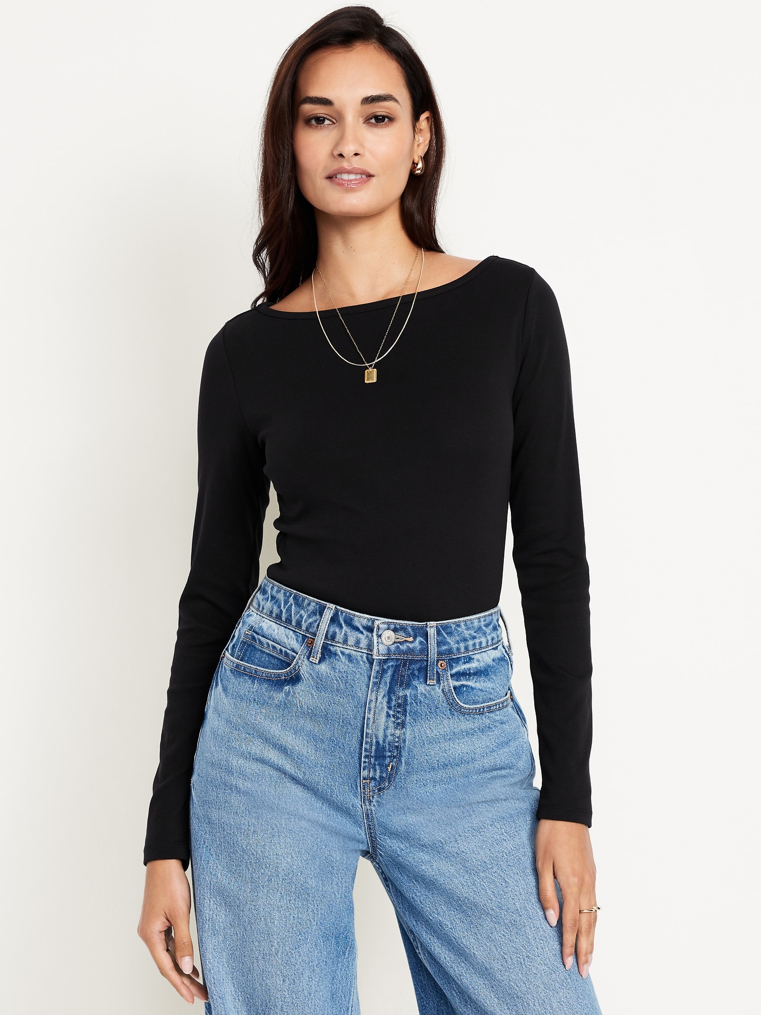Snug Long-Sleeve Boat-Neck T-Shirt