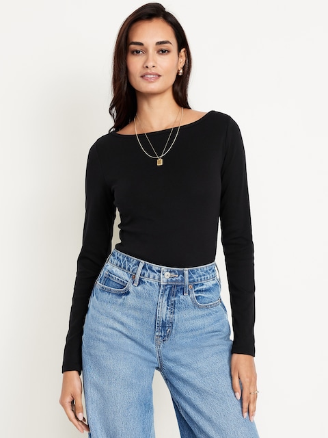 Snug Long-Sleeve Boat-Neck T-Shirt