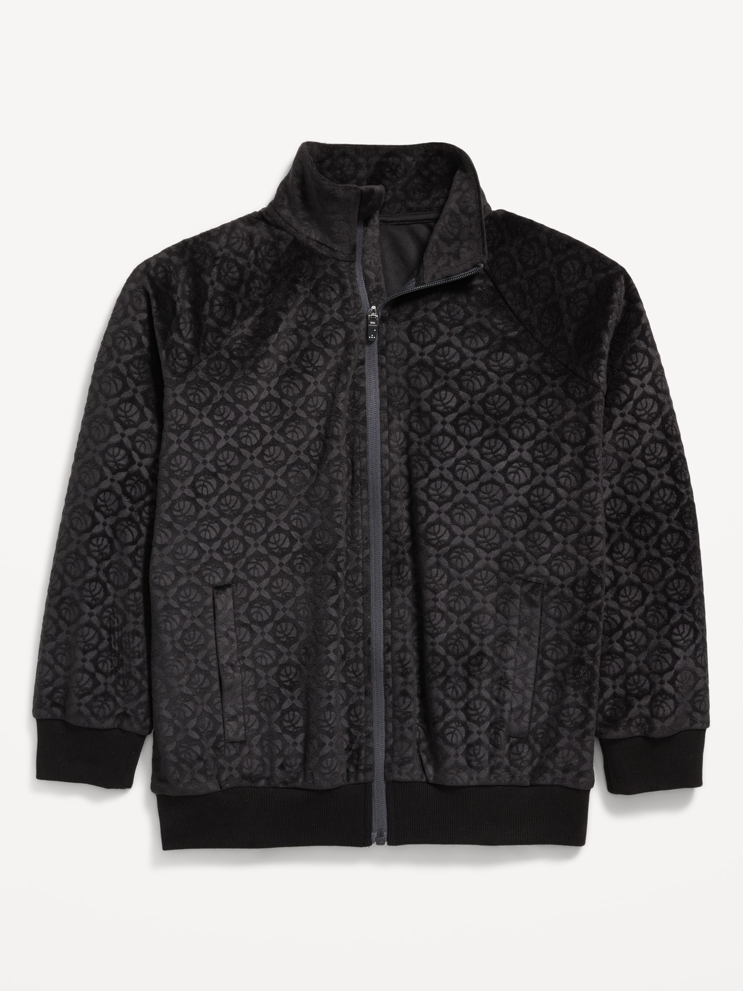 Oversized Embossed Velour Track Jacket for Boys