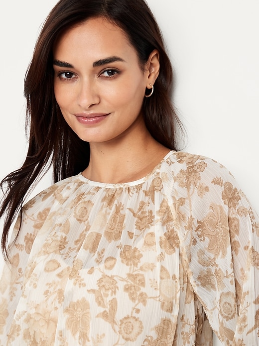 Image number 4 showing, Shirred Chiffon Long-Sleeve Top