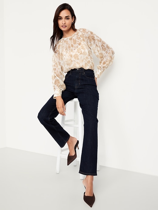 Image number 3 showing, Shirred Chiffon Long-Sleeve Top