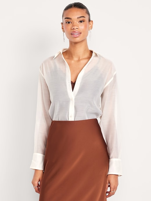 Image number 1 showing, Loose Button-Down Organza Tunic Shirt