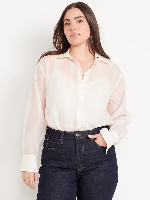 Image number 5 showing, Loose Button-Down Organza Tunic Shirt