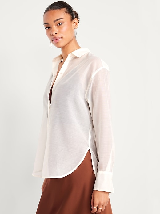Image number 4 showing, Loose Button-Down Organza Tunic Shirt