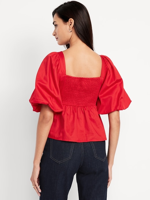 Image number 2 showing, Puff-Sleeve Satin Peplum Top