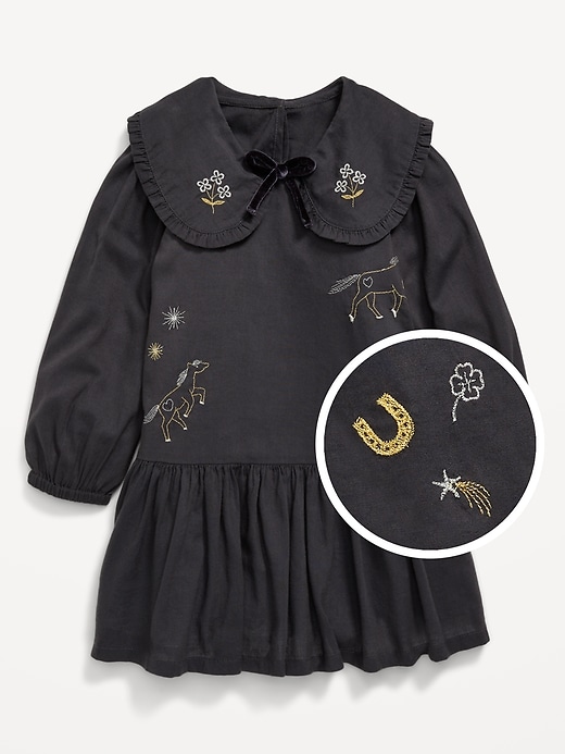 Image number 1 showing, Long-Sleeve Embroidered Collared Dress for Toddler Girls
