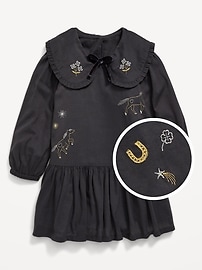 Image number 1 showing, Long-Sleeve Embroidered Collared Dress for Toddler Girls