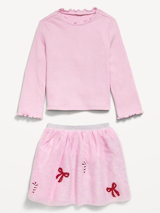 Image number 2 showing, Long-Sleeve T-Shirt and Tutu Skirt Set for Toddler Girls
