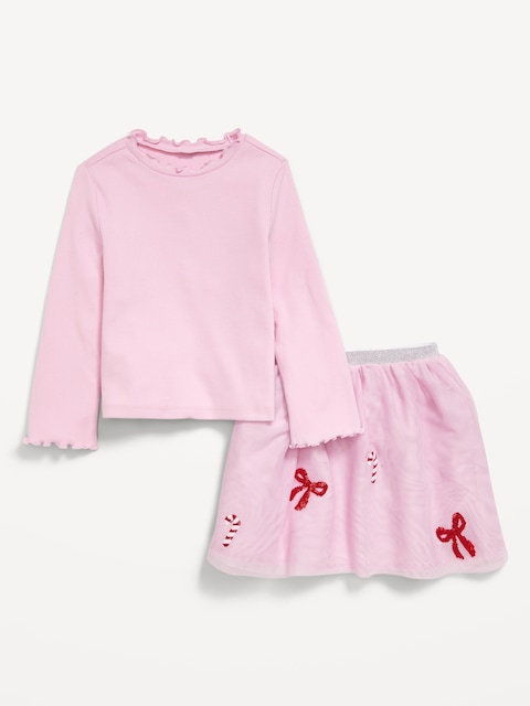Long-Sleeve T-Shirt and Tutu Skirt Set for Toddler Girls - Fairytale Rose