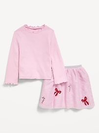 Image number 1 showing, Long-Sleeve T-Shirt and Tutu Skirt Set for Toddler Girls