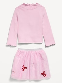 Image number 2 showing, Long-Sleeve T-Shirt and Tutu Skirt Set for Toddler Girls