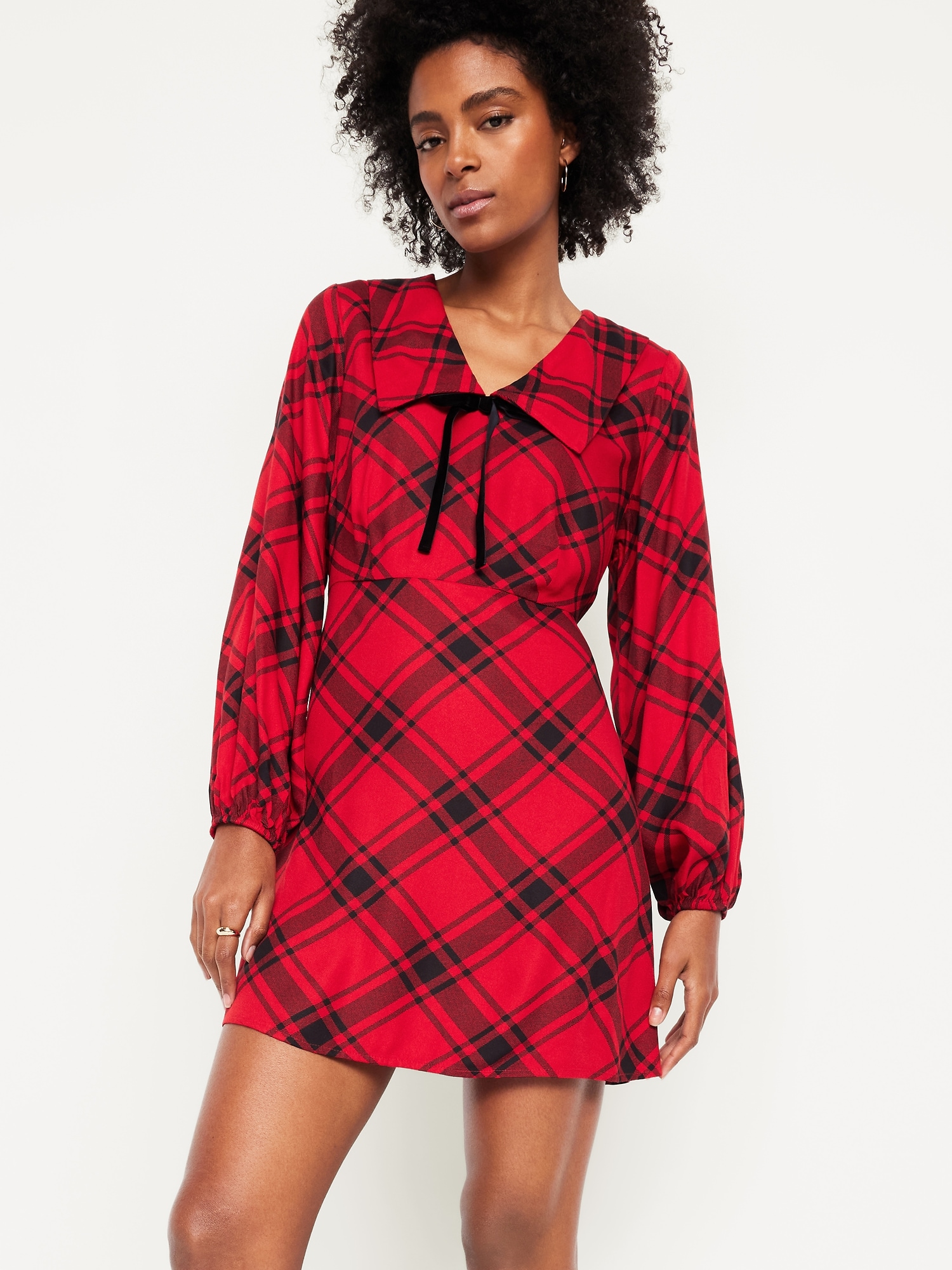 Fit & Flare Long-Sleeve Crepe Mini Dress