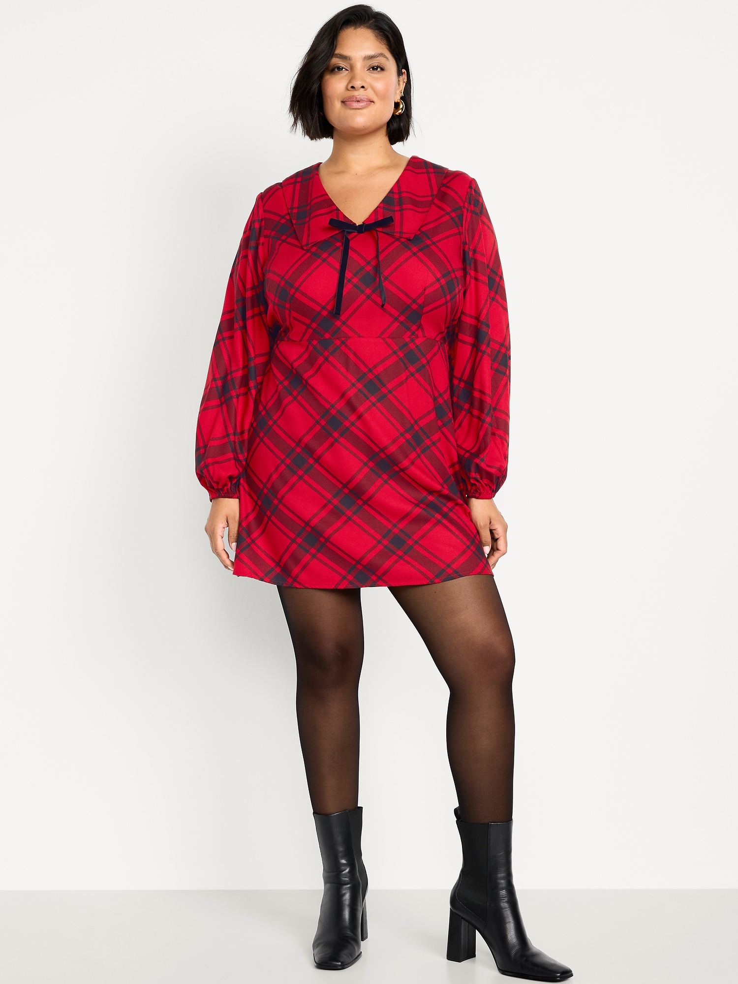 Fit & Flare Long-Sleeve Crepe Mini Dress | Old Navy