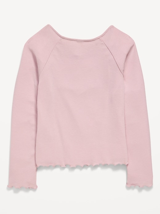 Image number 3 showing, Fitted Long-Sleeve Lace-Tie Ribbed T-Shirt for Girls