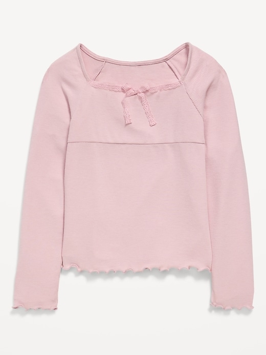 Image number 2 showing, Fitted Long-Sleeve Lace-Tie Ribbed T-Shirt for Girls