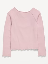 Image number 3 showing, Fitted Long-Sleeve Lace-Tie Ribbed T-Shirt for Girls