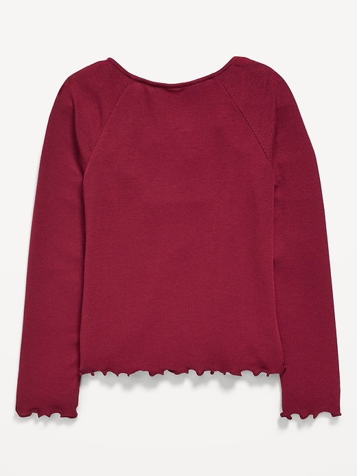 Image number 3 showing, Fitted Long-Sleeve Lace-Tie Ribbed T-Shirt for Girls