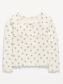 Image number 2 showing, Fitted Long-Sleeve Lace-Tie Ribbed T-Shirt for Girls