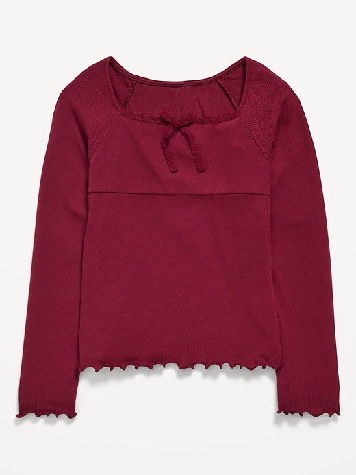 Image number 2 showing, Fitted Long-Sleeve Lace-Tie Ribbed T-Shirt for Girls