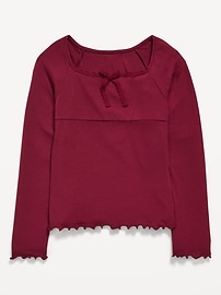 Image number 2 showing, Fitted Long-Sleeve Lace-Tie Ribbed T-Shirt for Girls