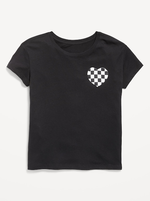 Softest Short-Sleeve Heart-Pocket T-Shirt for Girls - Black Jack