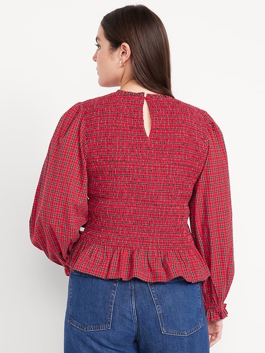 Image number 6 showing, Long-Sleeve Plaid Smocked Top