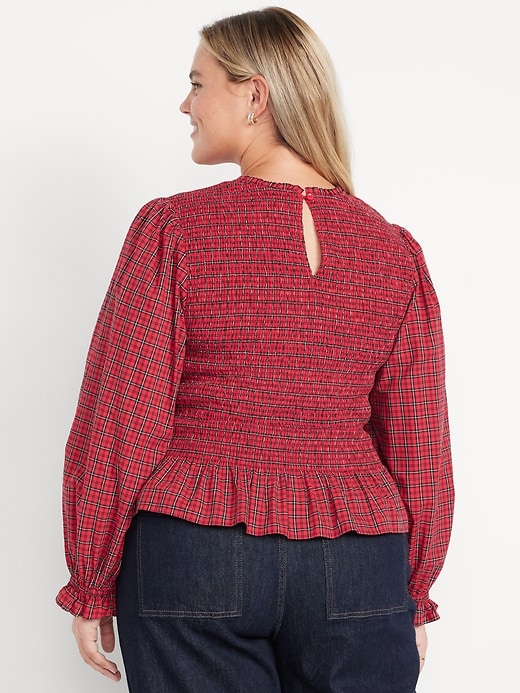 Image number 8 showing, Long-Sleeve Plaid Smocked Top