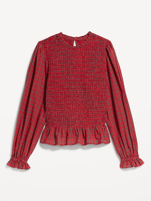 Image number 9 showing, Long-Sleeve Plaid Smocked Top
