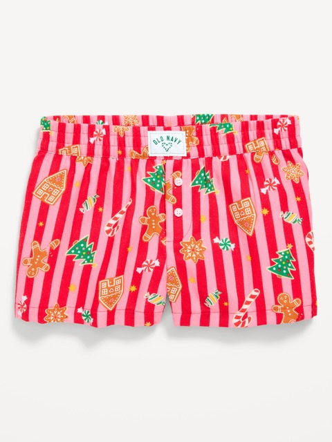Flannel Plaid Boxer Pajama Shorts for Girls - Holiday Stripes (Match The Fam!)