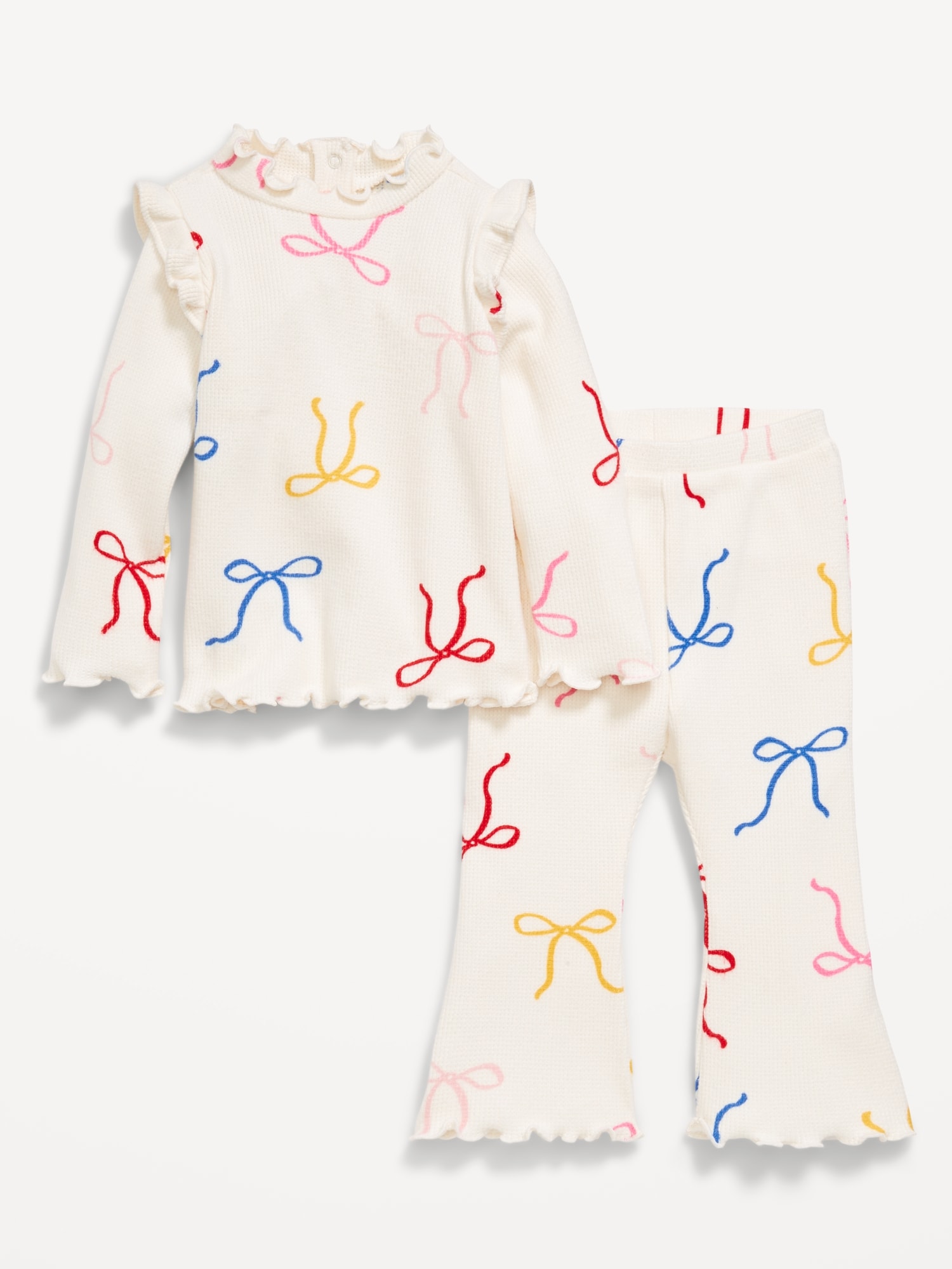 Printed Cozy Rib-Knit Ruffled Top and Pants Set for Baby
