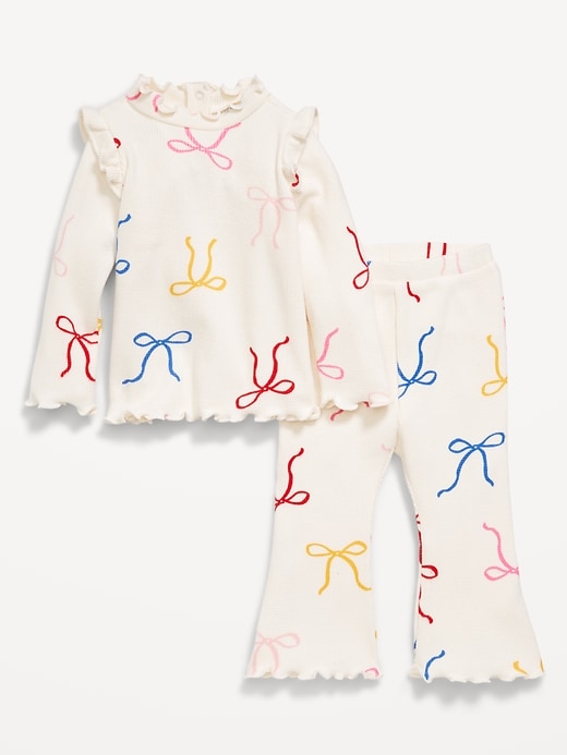 Image number 1 showing, Printed Cozy Rib-Knit Ruffled Top and Pants Set for Baby