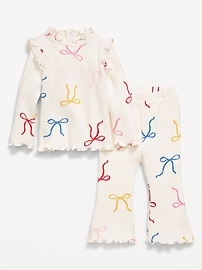 Image number 1 showing, Printed Cozy Rib-Knit Ruffled Top and Pants Set for Baby