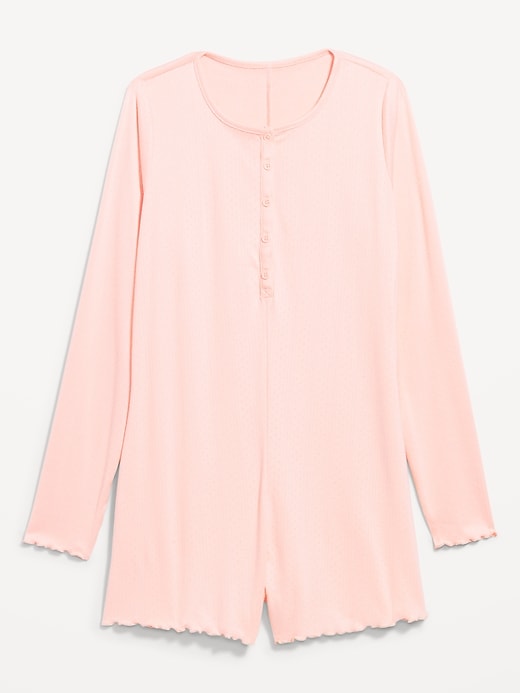 Image number 4 showing, Long-Sleeve Pointelle Henley Pajama Romper